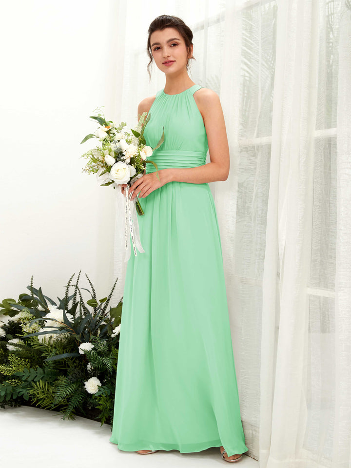 A-line Round Sleeveless Chiffon Bridesmaid Dress - Mint Green (81221522)