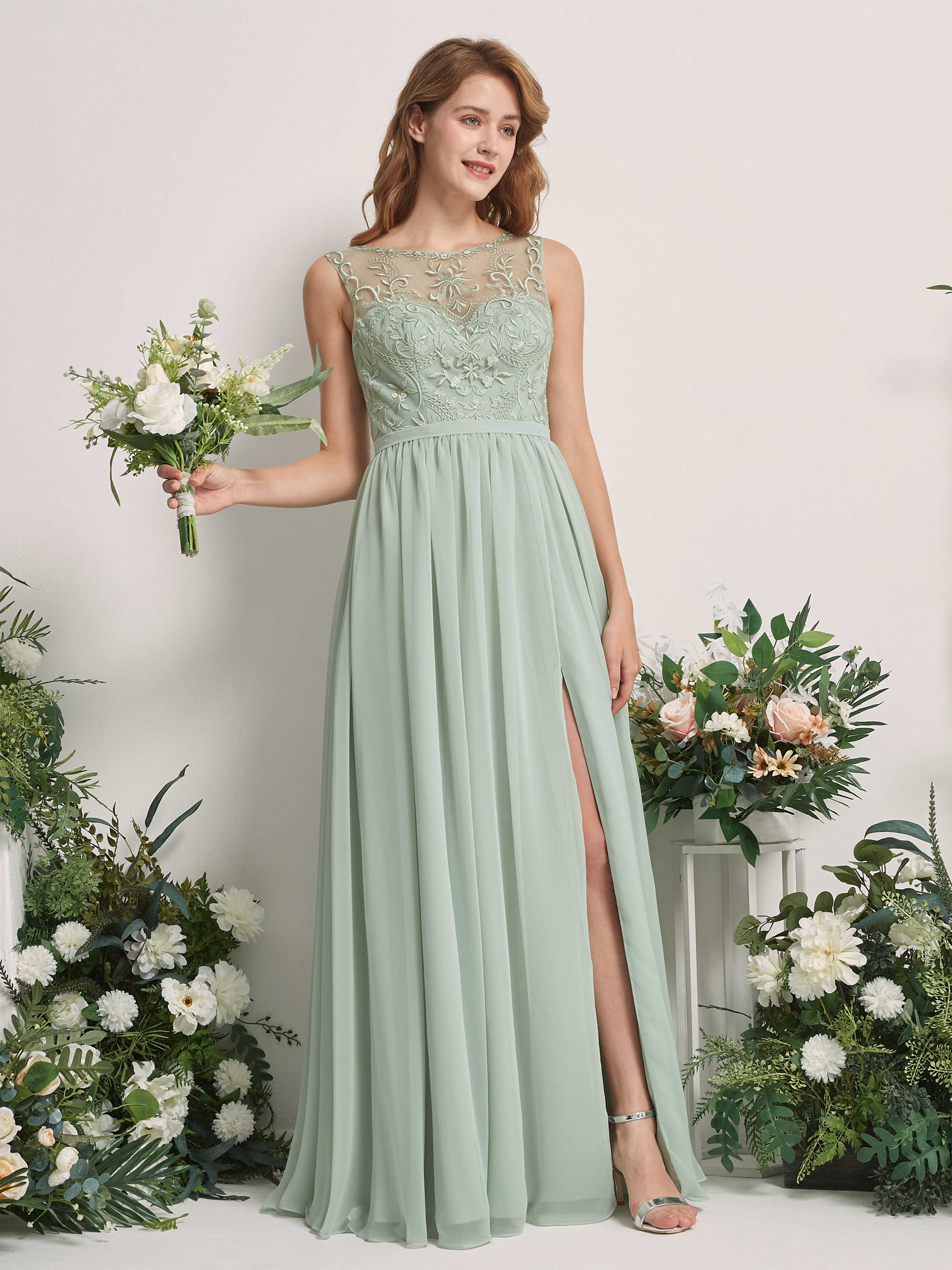 Sage Green Chiffon Bridesmaid Dress A-Line Sweetheart Maxi with