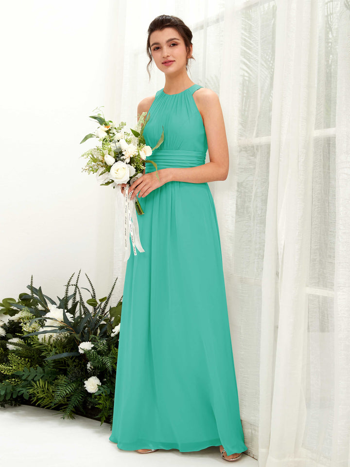 A-line Round Sleeveless Chiffon Bridesmaid Dress - Tiffany (81221532)