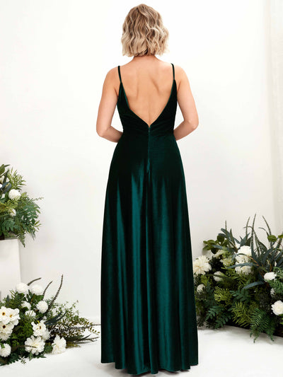 Carlyna Sheila A-Line Hunter Green Velvet Bridesmaid Dress Maxi Sleeveless V-Neck Dress #color_hunter-green