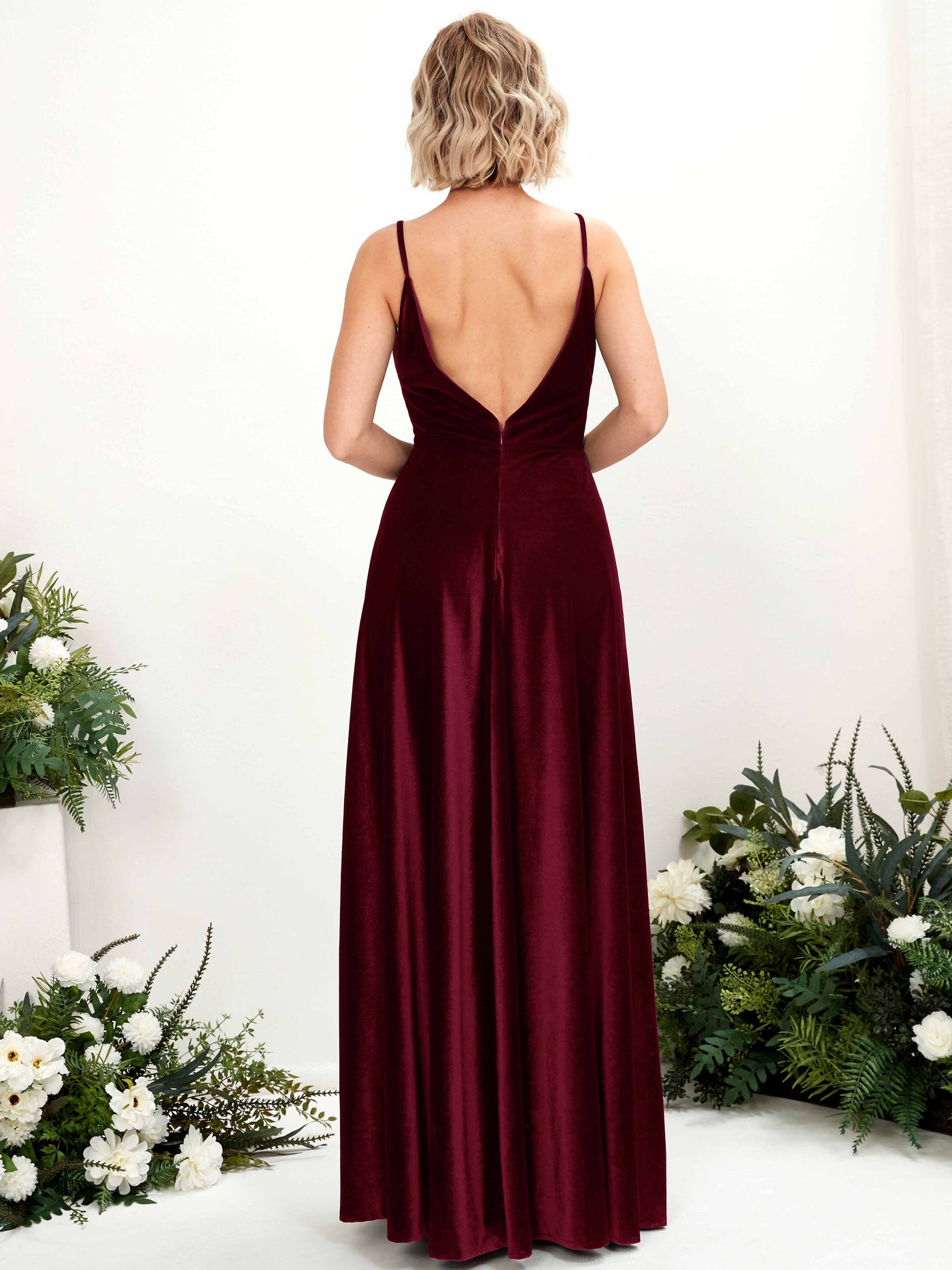 Burgundy Bridesmaid Dresses Bridesmaid Dress A-line Velvet Spaghetti-straps Full Length Sleeveless Wedding Party Dress (80224113)#color_burgundy