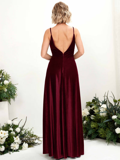 Carlyna Sheila A-Line Burgundy Velvet Bridesmaid Dress Maxi Sleeveless V-Neck Dress #color_burgundy