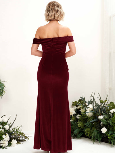 Carlyna Mona Mermaid Burgundy Velvet Bridesmaid Dress Maxi Sleeveless Off the Shoulder Dress #color_burgundy