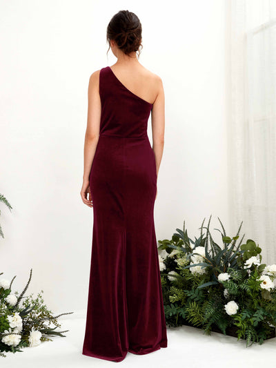 Carlyna Dana Sheath Burgundy Velvet Bridesmaid Dress Maxi Sleeveless One Shoulder Dress Back View #color_burgundy