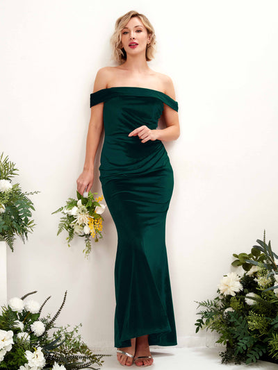 Carlyna Mona Mermaid Hunter Green Velvet Bridesmaid Dress Maxi Sleeveless Off the Shoulder Dress #color_hunter-green
