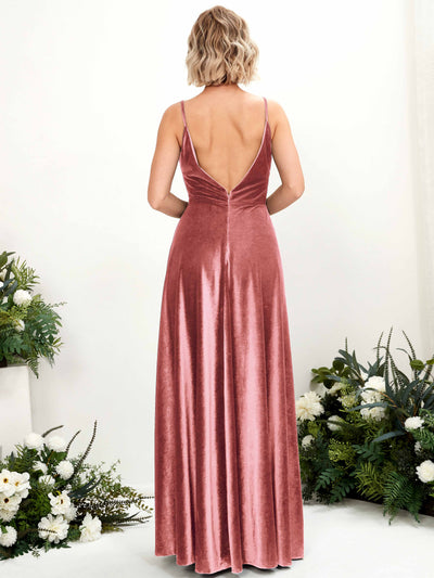 Carlyna Sheila A-Line Dusty Rose Velvet Bridesmaid Dress Maxi Sleeveless V-Neck Dress #color_dusty-rose