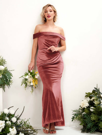 Carlyna Mona Mermaid Dusty Rose Velvet Bridesmaid Dress Maxi Sleeveless Off the Shoulder Dress #color_dusty-rose