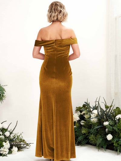 Carlyna Mona Mermaid Burnished Gold Velvet Bridesmaid Dress Maxi Sleeveless Off the Shoulder Dress #color_burnished-gold