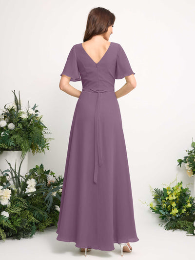 A-Line Asymmetric Chiffon Maxi Dress | V-Neck Short Sleeve Bridesmaid & Wedding Guest Dress #color_orchid-mist