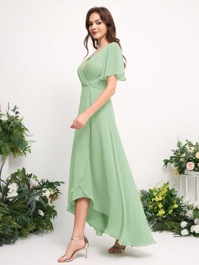 A-Line Asymmetric Chiffon Maxi Dress | V-Neck Short Sleeve Bridesmaid & Wedding Guest Dress #color_mint-green