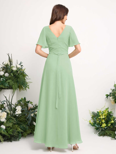 A-Line Asymmetric Chiffon Maxi Dress | V-Neck Short Sleeve Bridesmaid & Wedding Guest Dress #color_mint-green