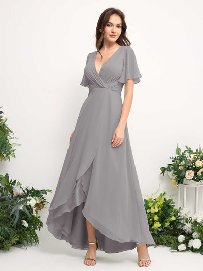 A-Line Asymmetric Chiffon Maxi Dress | V-Neck Short Sleeve Bridesmaid & Wedding Guest Dress #color_dove