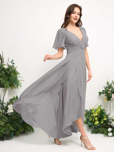 A-Line Asymmetric Chiffon Maxi Dress | V-Neck Short Sleeve Bridesmaid & Wedding Guest Dress #color_dove