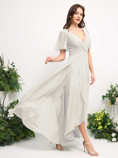 A-Line Asymmetric Chiffon Maxi Dress | V-Neck Short Sleeve Bridesmaid & Wedding Guest Dress #color_ivory