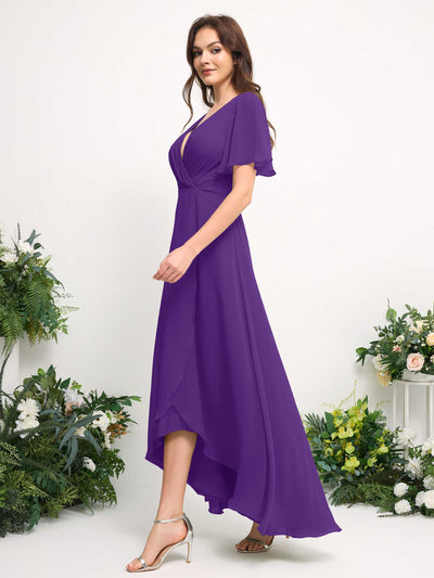 A-Line Asymmetric Chiffon Maxi Dress | V-Neck Short Sleeve Bridesmaid & Wedding Guest Dress #color_regency