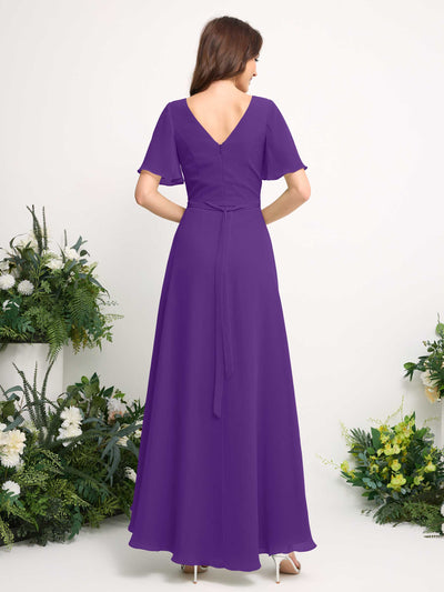 A-Line Asymmetric Chiffon Maxi Dress | V-Neck Short Sleeve Bridesmaid & Wedding Guest Dress #color_regency