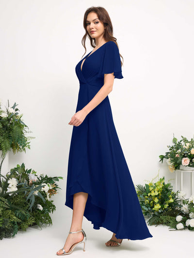 A-Line Asymmetric Chiffon Maxi Dress | V-Neck Short Sleeve Bridesmaid & Wedding Guest Dress #color_royal-blue