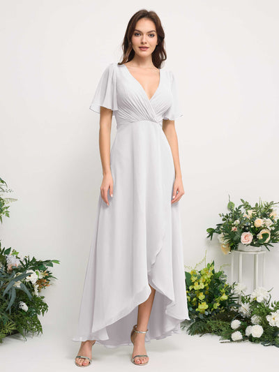 A-Line Asymmetric Chiffon Maxi Dress | V-Neck Short Sleeve Bridesmaid & Wedding Guest Dress #color_white