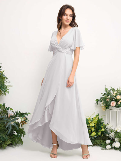 A-Line Asymmetric Chiffon Maxi Dress | V-Neck Short Sleeve Bridesmaid & Wedding Guest Dress #color_white