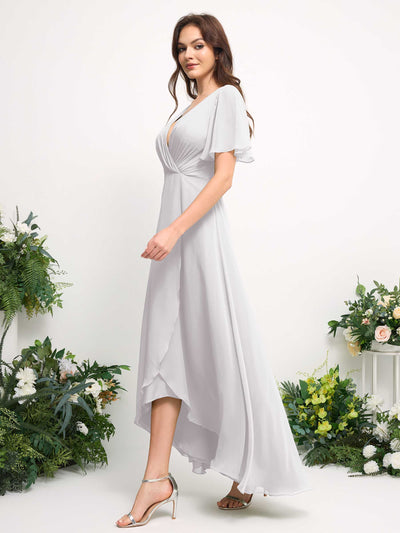 A-Line Asymmetric Chiffon Maxi Dress | V-Neck Short Sleeve Bridesmaid & Wedding Guest Dress #color_white