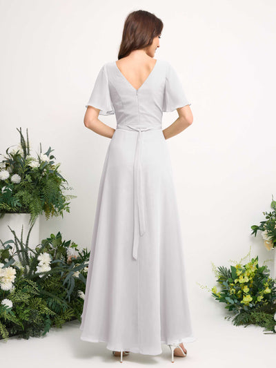 A-Line Asymmetric Chiffon Maxi Dress | V-Neck Short Sleeve Bridesmaid & Wedding Guest Dress #color_white