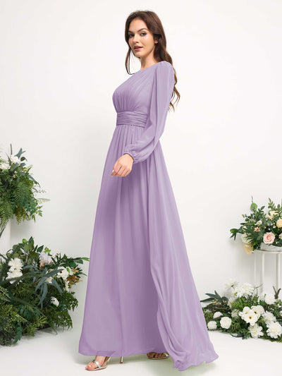Boat Neck Long Sleeve Chiffon Maxi Dress | Elegant A-Line Bridesmaid & Wedding Guest Dress #color_lilac