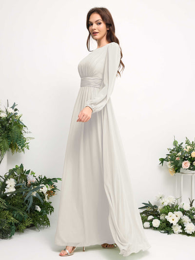 Boat Neck Long Sleeve Chiffon Maxi Dress | Elegant A-Line Bridesmaid & Wedding Guest Dress #color_ivory
