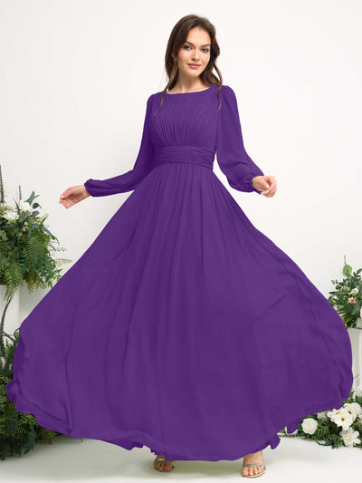 Boat Neck Long Sleeve Chiffon Maxi Dress | Elegant A-Line Bridesmaid & Wedding Guest Dress #color_regency