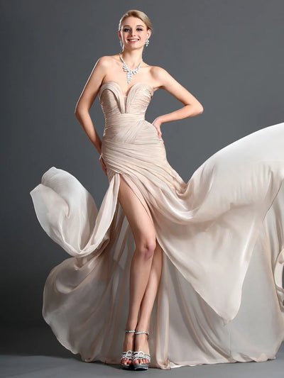 Carlyna A-Line Sweetheart Chiffon Dress with Leg Slit