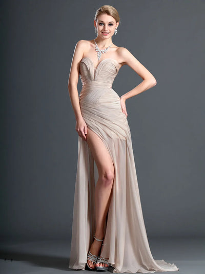 Carlyna A-Line Sweetheart Chiffon Dress with Leg Slit