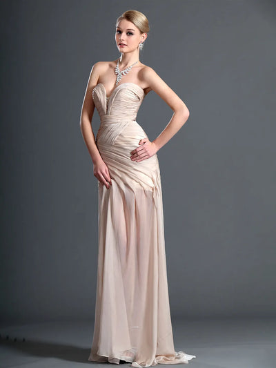 Carlyna A-Line Sweetheart Chiffon Dress with Leg Slit