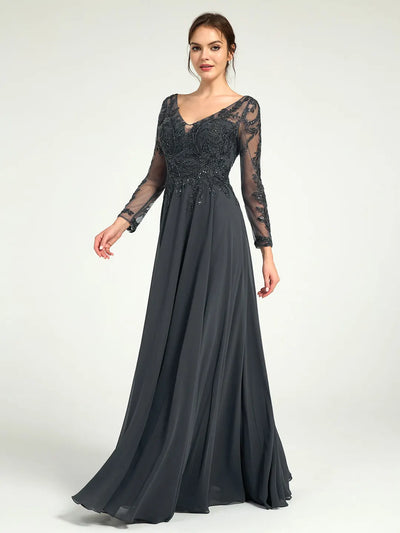 Carlyna Embroidered Long-Sleeve Mother of the Bride Gown