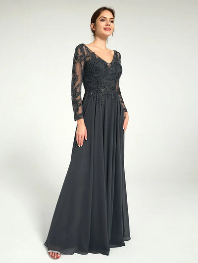 Carlyna Embroidered Long-Sleeve Mother of the Bride Gown