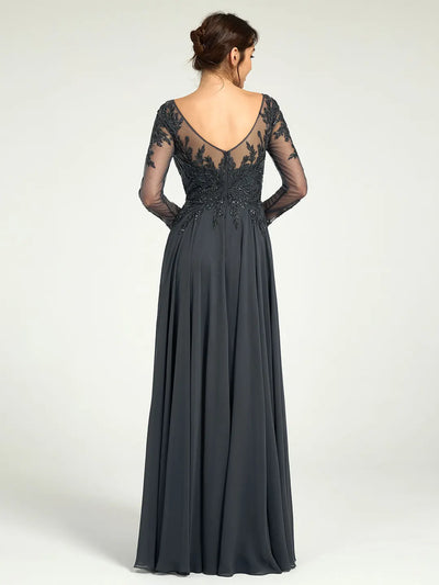 Carlyna Embroidered Long-Sleeve Mother of the Bride Gown