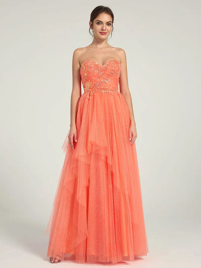 Carlyna A-Line Maxi Dress with Sweetheart Neckline and Beaded Floral Embellishments
