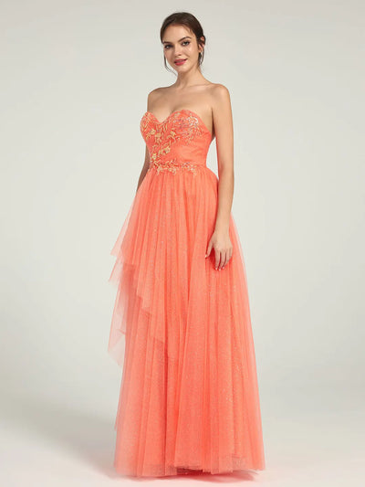 Carlyna A-Line Maxi Dress with Sweetheart Neckline and Beaded Floral Embellishments