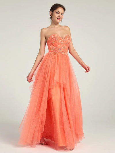 Carlyna A-Line Maxi Dress with Sweetheart Neckline and Beaded Floral Embellishments