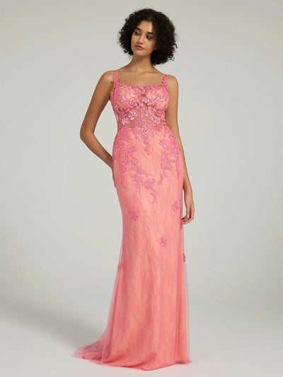 Carlyna Mermaid Lace Gown with Rhinestone Corset and Spaghetti Straps
