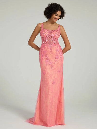 Carlyna Mermaid Lace Gown with Rhinestone Corset and Spaghetti Straps