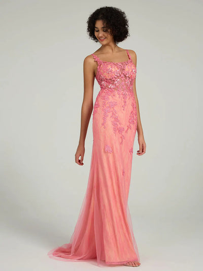 Carlyna Mermaid Lace Gown with Rhinestone Corset and Spaghetti Straps