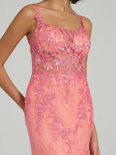 Carlyna Mermaid Lace Gown with Rhinestone Corset and Spaghetti Straps