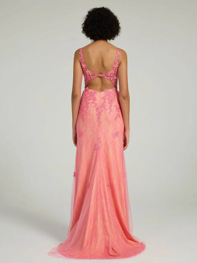 Carlyna Mermaid Lace Gown with Rhinestone Corset and Spaghetti Straps