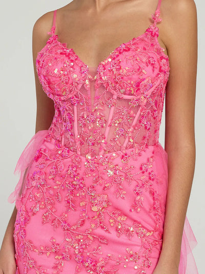 Carlyna Floral Embroidered Spaghetti Strap Mermaid Formal Dress with High Slit