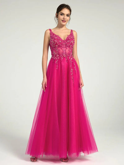 Carlyna A-Line Lace & Tulle Maxi Dress with Sequin and Beaded Embellishments