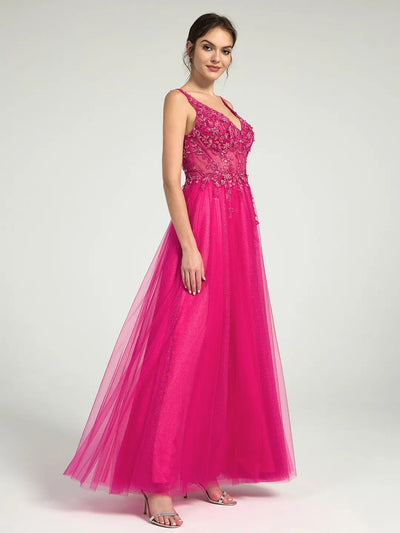 Carlyna A-Line Lace & Tulle Maxi Dress with Sequin and Beaded Embellishments