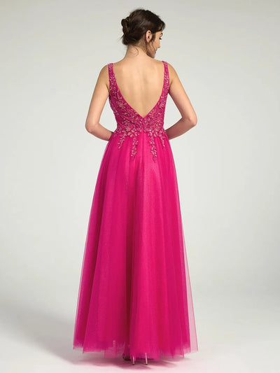 Carlyna A-Line Lace & Tulle Maxi Dress with Sequin and Beaded Embellishments