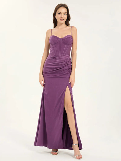 Glitter Satin A-Line Maxi Prom Dress with Sweetheart Neckline & Leg Slit