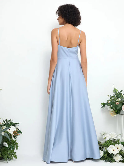 Glitter Satin Ruched A-Line Maxi Dress with V-Neck and Open Back