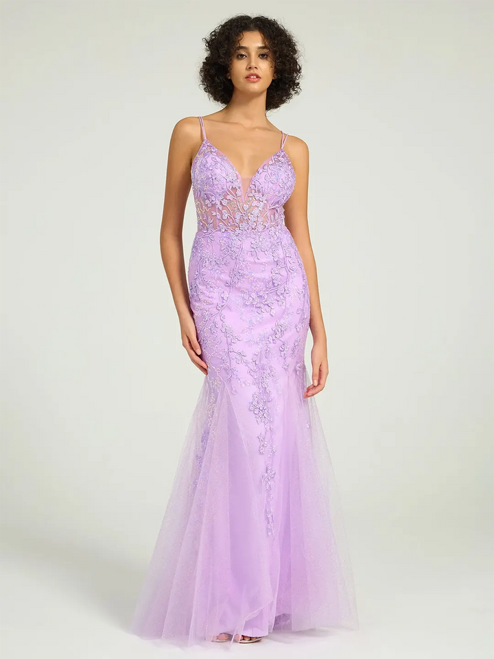strapless open back dress Long A-Line Lavender Purple Prom Dress with Embroidery– PromGirl main image 0