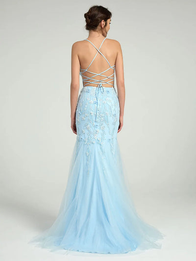 Mermaid Rhinestone Beaded Lace Maxi Formal Dress with Sweetheart Neckline